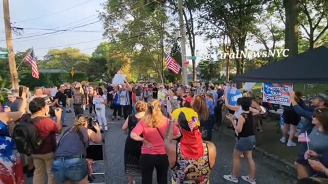 NYC Residents gathered to rally against migrants at the Villa and They chant " CLOSE THE BORDER "