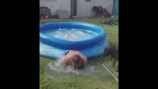 Man appears to be reborn when he breaks through a kiddy pool