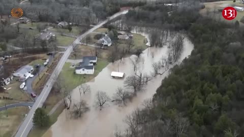 Roads closed, homes half-submerged in water as floods hit Kentucky in US - drone footage