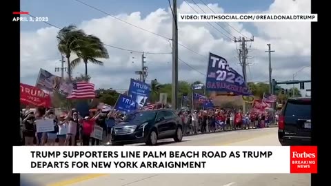 Trump Supporters Line Palm Beach Road As Ex-POTUS Leaves For NYC Arraignment