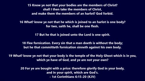 Book of 1st Corinthians | Chapter 6 Verses 15-20 - Holy Bible (KJV)