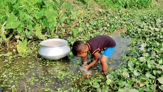 Really Amazing Hand Fishing Video | Traditional Boy Catching Fish By Hand in Raining Water