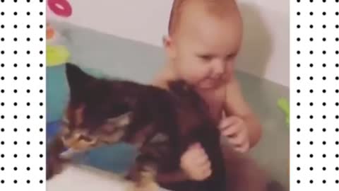 Funny Baby 💖 Bathing moments enjoy with their Pet