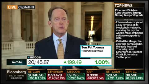 Senator Pat Toomey Talks Crypto Regulation, Inflation on Bloomberg Surveillance