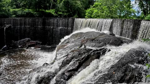 Waterfall Horseshoe Falls Terryville, Pequabuck, Plymouth, Connecticut After Heavy Rain 7 14 2023