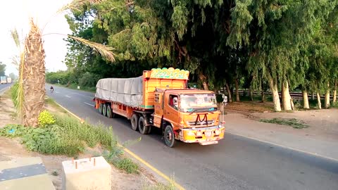 Long road truck driving