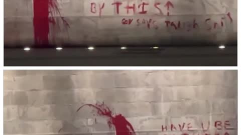 Vandal‘s attack Washington monument tonight, it looks like spirit cooking writing.