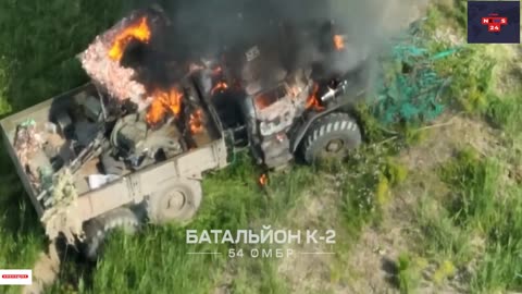 Ukrainian drone detects and destroys camouflaged Russian tank