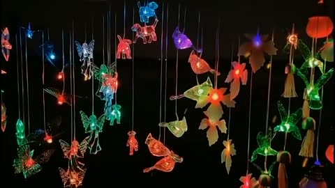 Color Changing Solar Power Wind Chime Crystal Ball Hummingbird Butterfly