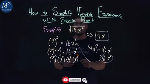 How to Simplify Variable Expressions with Square Root | Simplify √(16x²) | Part 2 of 4 | Minute Math