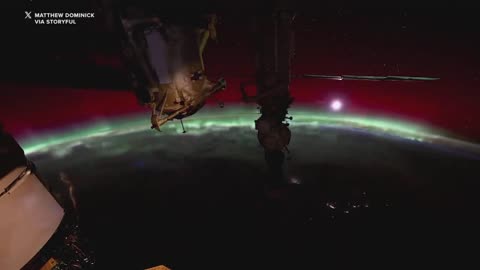 Northern lights seen shimmering from the International Space Station