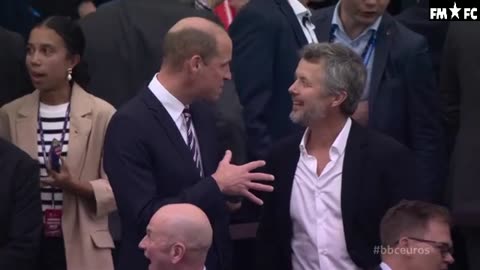 Prince William shares laugh with King Frederik at England v Denmark