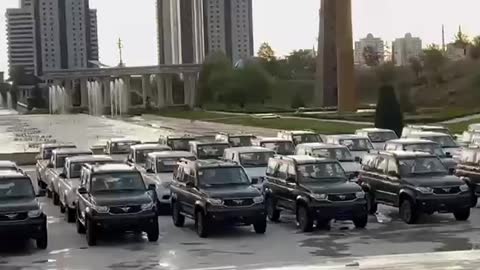 Chechen vehicles ready to leave for Ukraine for a special military operation.