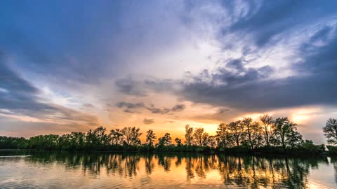 Sunset Clouds Lake Red Evening Atmosphere Eve 4K