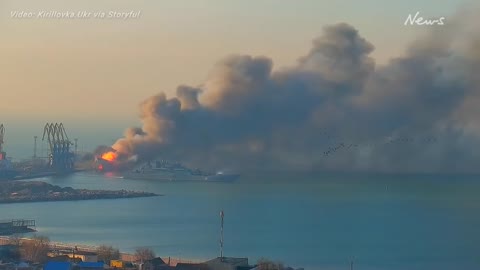 Russian ship 'destroyed' at Berdyansk Port in Ukraine