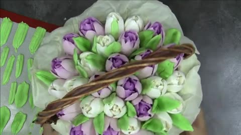 Сборка зефирных тюльпанов в корзинку