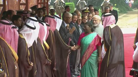 PM Modi at ceremonial reception of the Crown Prince of Saudi Arabia, Mohammed bin Salman Al Saud