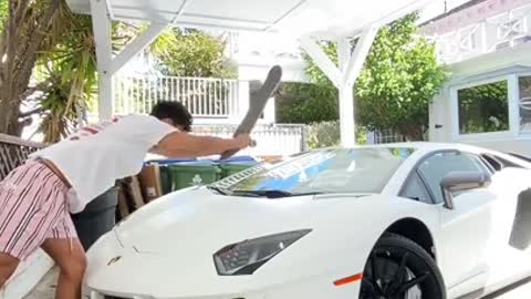 Hitting This Lamborghini Aventador With A Skateboard