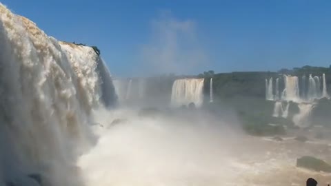 A huge waterfall flows into the Mediterranean Sea