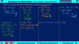 Em casa 01) Efetue as operações indicadas nas raízes e simplificando - Discípulos da matemática