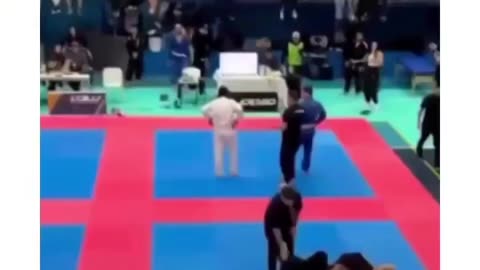 Dog protecting his master in middle of jiu jutsu tournament