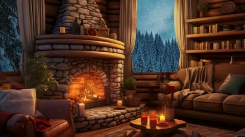 Cozy Cabin Fireside: 1 Hour Winter Sleep Aid with Fireplace and Wind Whispers