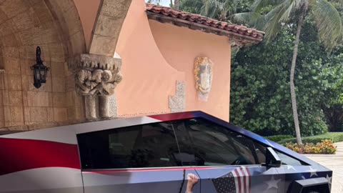 8/5/24 BREAKING:Streamer Adin Ross at Mar-a-Lago with this Cybertruck he's gifting President Trump!