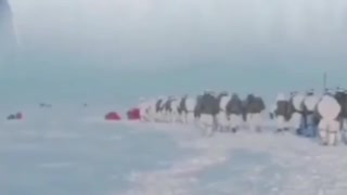 Video showing Troops landing and maneuvering around large pyramids in antartica