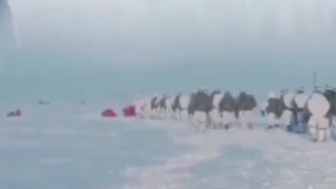 Video showing Troops landing and maneuvering around large pyramids in antartica