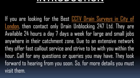 One of the Best CCTV Drain Surveys in City of London