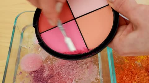 Mixing Makeup Eyeshadow Into Slime! Pink vs Orange Special Series Part 38 Satisf