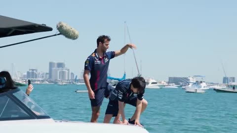 F1 Drivers Race TINY Jet Boats! (Daniel vs Yuki)