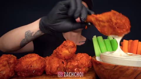 ASMR SPICY BUFFALO WINGS MUKBANG 먹방 - COOKING & EATING SOUNDS - Zach Choi ASMR