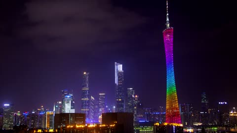 Illuminated Guangzhou TV tower at night