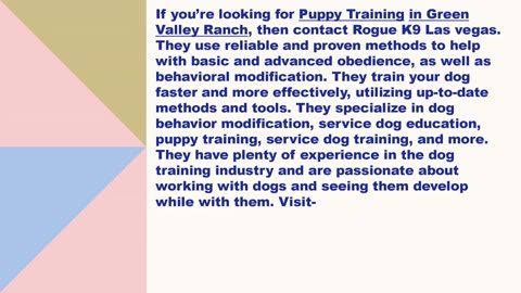 Best Puppy Training in Green Valley Ranch