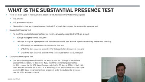 What is the Substantial Presence Test for U.S. Federal Tax Purposes?