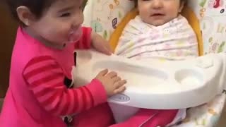Little baby Haneen and her brother fight time over the walker machine