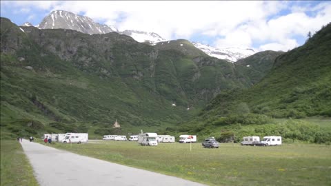motorhome parked in the mountains italian alps
