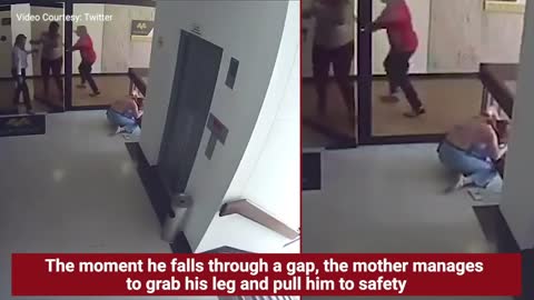 Mom saves toddler from falling off building stairwell !