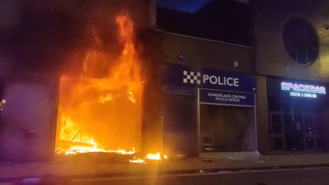 A police station is now fully ablaze in Sunderland.