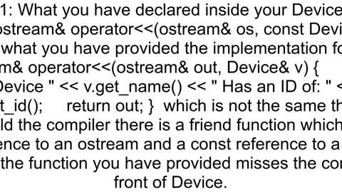 C ostream overloading is not working what am I doing wrong