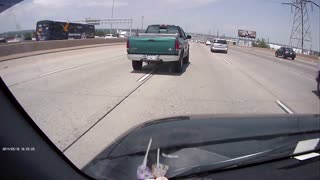 Green Truck Road Rages Across Lanes