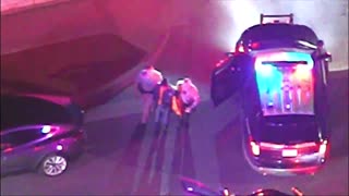 Nighttime LAPD Pursuit of Pick Up, Sparks Fly, Foot Bail & Takedown