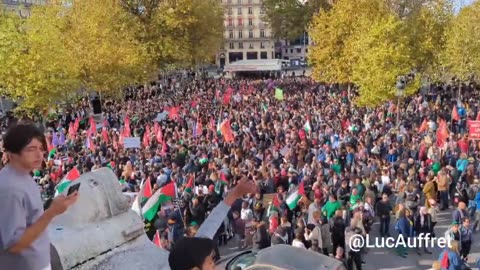 Tens of thousands of people attending an anti-Israel protest in Paris today.