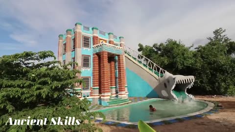 [Full Video] Building Creative 4-Story Classic Mud Villa, Swimming Pool & Dinosaur Water Slide