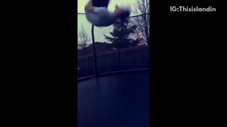 Guy trampoline backflip almost breaks neck