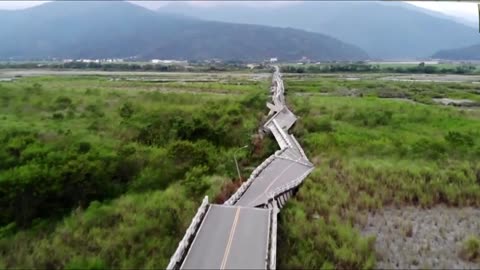 Drone footage shows collapsed bridge after Taiwan quake