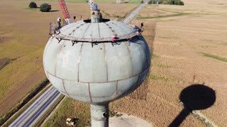 Drone video of a water tower during construction
