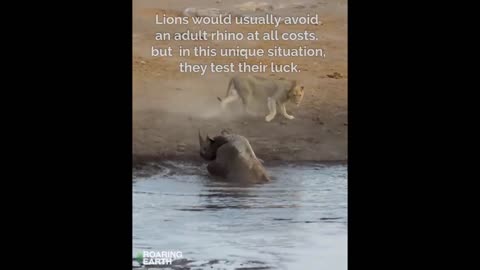 Pregnant Rhino vs. 3 Lions Showdown at the Watering Hole