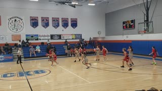 Karly Pasmore Fast Break Feeds Ball to Joey - Varsity Basketball - Powell Middle vs. Challenger K8